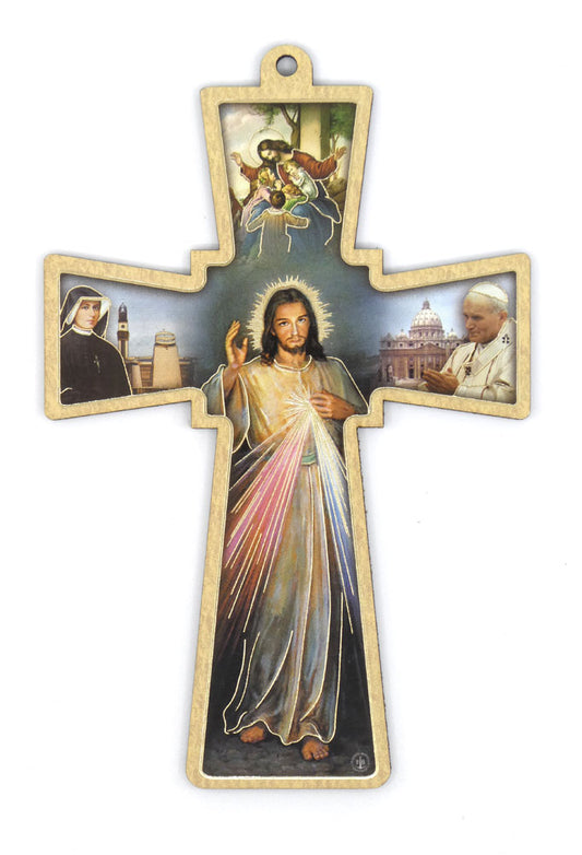 Croix en Bois Image Collée Christ Miséricordieux