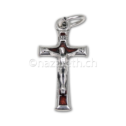 Croix avec Christ en Zamac et Résine Rouge