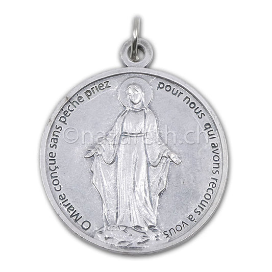 Médaille Ronde Argentée Vierge Miraculeuse 4.5 cm