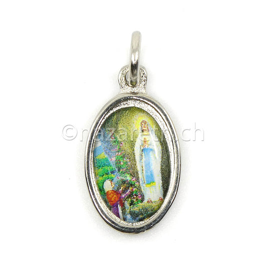 Médaille Argentée & Résine Notre-Dame de Lourdes 1.5cm